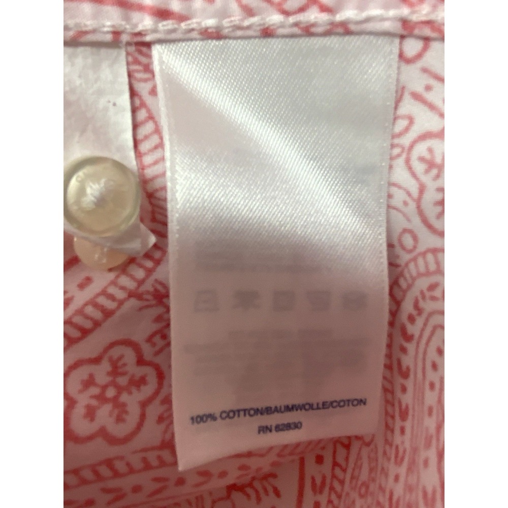 Lands' End Supima No Iron Cotton Paisley Floral Button Up Shirt Red White Sz 16 - Picture 13 of 14